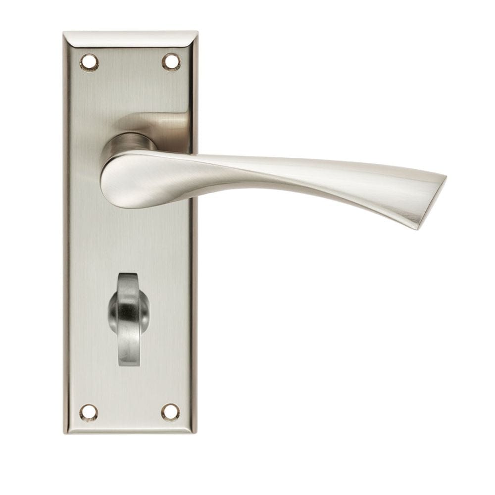 Serozzetta Door Furniture Satin Nickel / Bathroom Lock Handles Serozzetta - Venti Lever on Bathroom Backplate - Satin Nickel