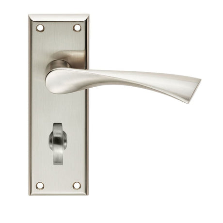 Serozzetta Door Furniture Satin Nickel / Bathroom Lock Handles Serozzetta - Venti Lever on Bathroom Backplate - Satin Nickel