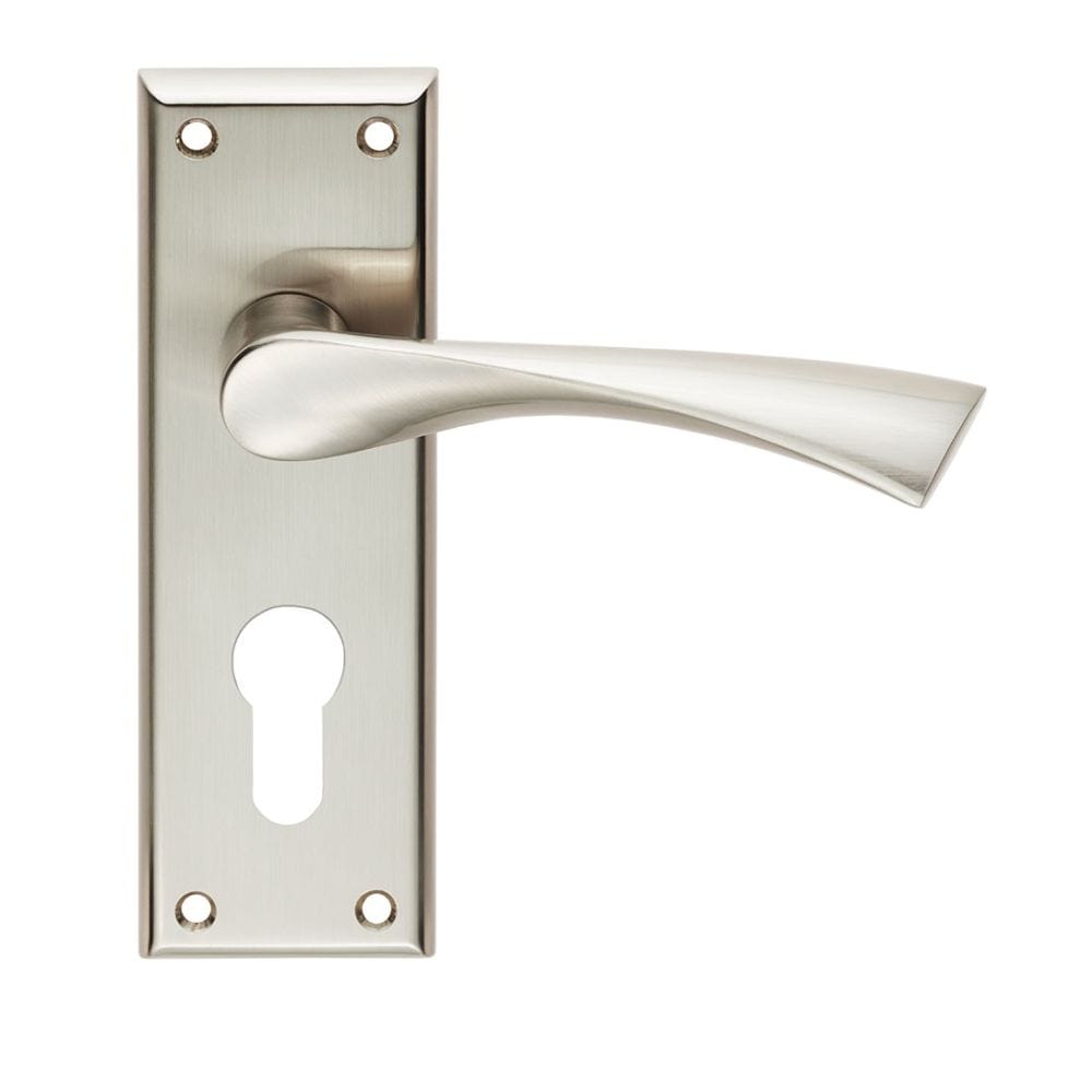Serozzetta Door Furniture Satin Nickel / Euro Profile Lock Handles Serozzetta - Venti Lever on Euro Lock Backplate - Satin Nickel