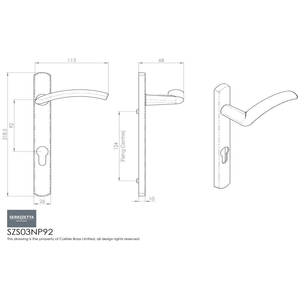 Serozzetta Door Furniture Satin Chrome / Multi Point Lock Set / 92mm c/c Serozzetta - Verde Lever on Narrow Plate (L/H) - Satin Chrome