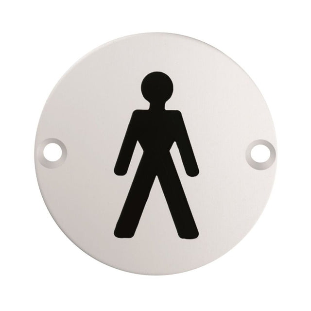 This is an image of a Eurospec - Signage Male Symbol - Satin Stainless Steel that is availble to order from Trade Door Handles in Kendal.