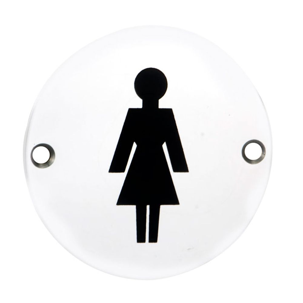 This is an image of a Eurospec - Signage Female Symbol - Bright Stainless Steel that is availble to order from Trade Door Handles in Kendal.