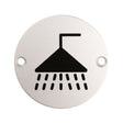 This is an image of a Eurospec - Signage Shower Symbol - Satin Stainless Steel that is availble to order from Trade Door Handles in Kendal.