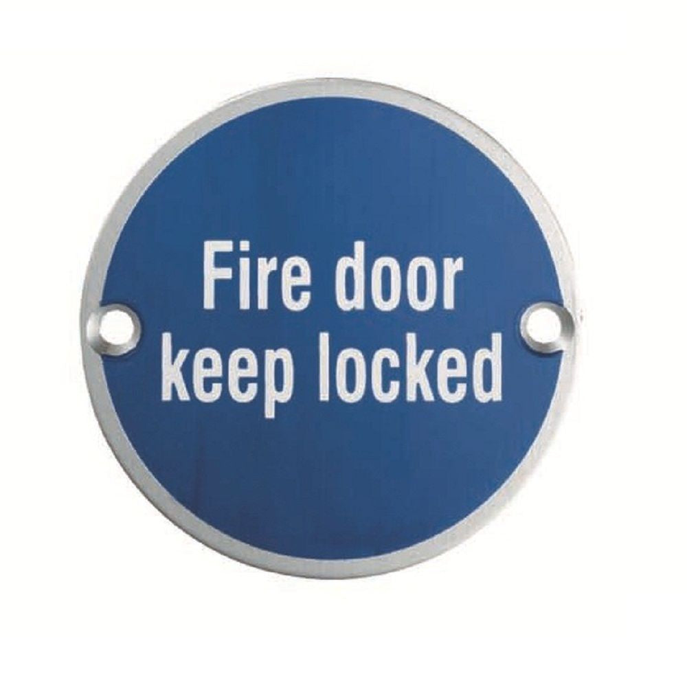 This is an image of a Eurospec - Fire Door Keep Locked Symbol - Satin Anodised Aluminium that is availble to order from Trade Door Handles in Kendal.