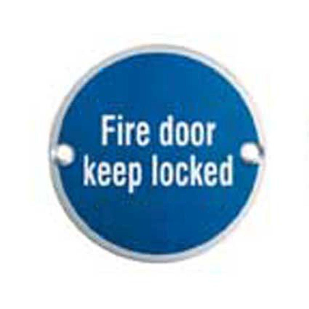 This is an image of a Eurospec - Signage Fire Door - Keep Locked - Bright Stainless Steel that is availble to order from Trade Door Handles in Kendal.