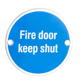 This is an image of a Eurospec - Fire Door Keep Shut Symbol - Satin Anodised Aluminium that is availble to order from Trade Door Handles in Kendal.