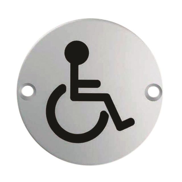 This is an image of a Eurospec - Signage Disabled Symbol - Satin Stainless Steel that is availble to order from Trade Door Handles in Kendal.