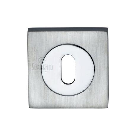 Sorrento Door Furniture Apollo Dual Finish,Satin Chrome/Polished Chrome / Mortice Key Profile Escutcheons Sorrento - Keyhole Square Escutcheon Apollo Finish