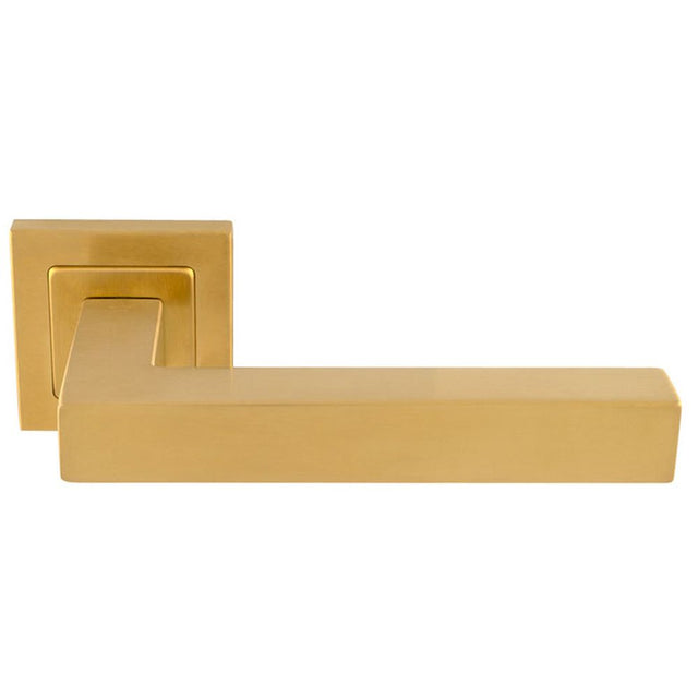 This is an image of a Carlisle Brass - Alvar Designer Lever on Sprung Square Rose - Satin PVD that is availble to order from Trade Door Handles in Kendal.