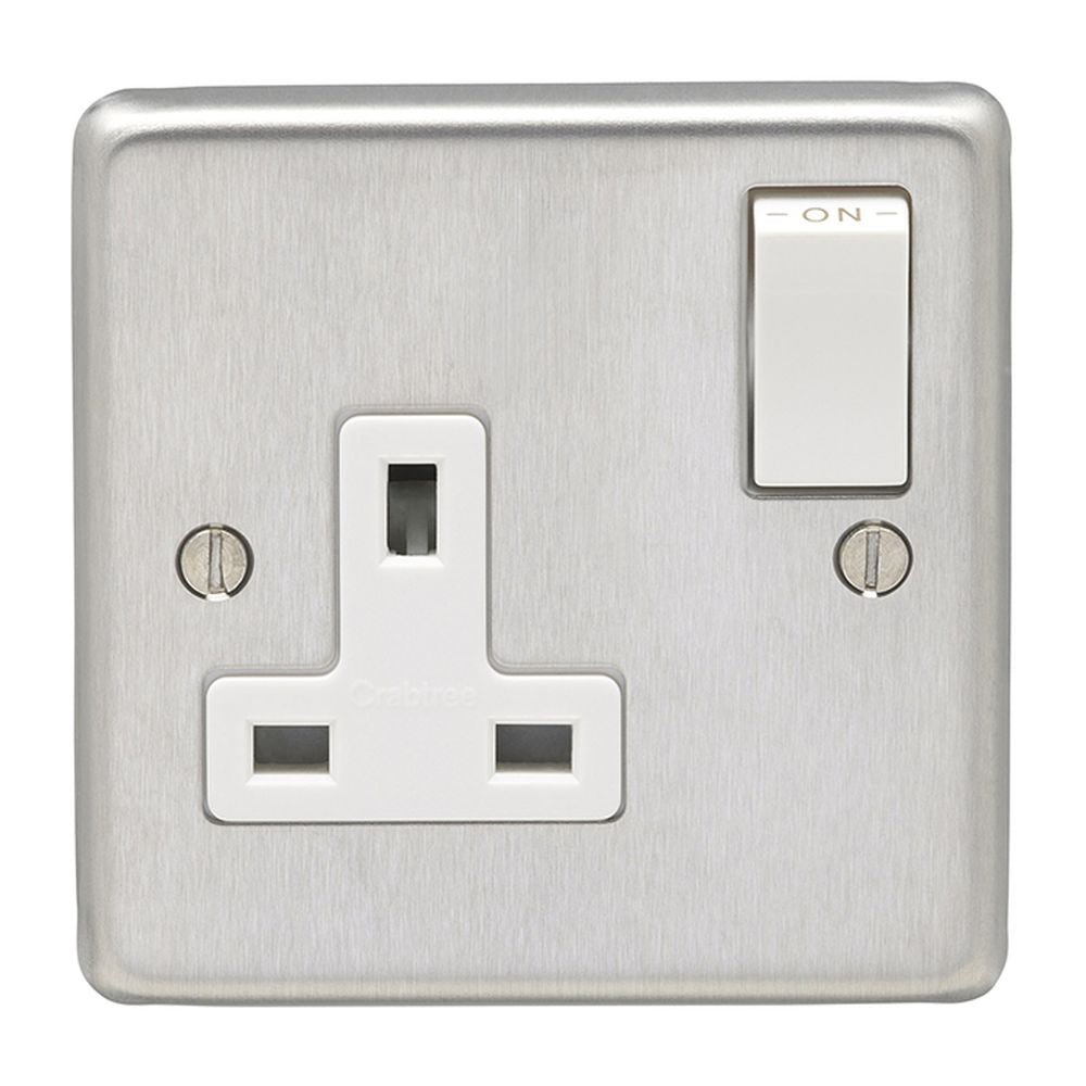 This is an image showing Eurolite Stainless Steel 1 Gang Socket - Satin Stainless Steel (With White Trim) sss1sow available to order from trade door handles, quick delivery and discounted prices.