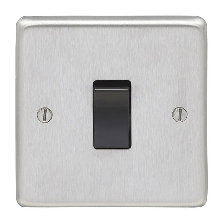 This is an image showing Eurolite Stainless Steel 1 Gang Switch - Satin Stainless Steel (With Black Trim) sss1swb available to order from trade door handles, quick delivery and discounted prices.