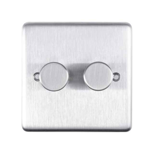 This is an image showing Eurolite Stainless Steel 2 Gang Dimmer - Satin Stainless Steel sss2d400 available to order from trade door handles, quick delivery and discounted prices.