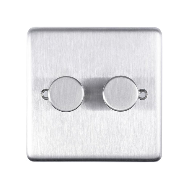 This is an image showing Eurolite Stainless Steel 2 Gang Dimmer - Satin Stainless Steel sss2dled available to order from trade door handles, quick delivery and discounted prices.