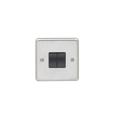 This is an image showing Eurolite Stainless Steel 2 Gang Switch - Satin Stainless Steel (With Black Trim) sss2swb available to order from trade door handles, quick delivery and discounted prices.