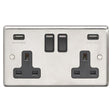 This is an image showing Eurolite Stainless Steel 2 Gang USB Socket - Satin Stainless Steel (With Black Trim) sss2usbb available to order from trade door handles, quick delivery and discounted prices.