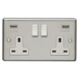 This is an image showing Eurolite Stainless Steel 2 Gang USB Socket - Satin Stainless Steel (With White Trim) sss2usbw available to order from trade door handles, quick delivery and discounted prices.