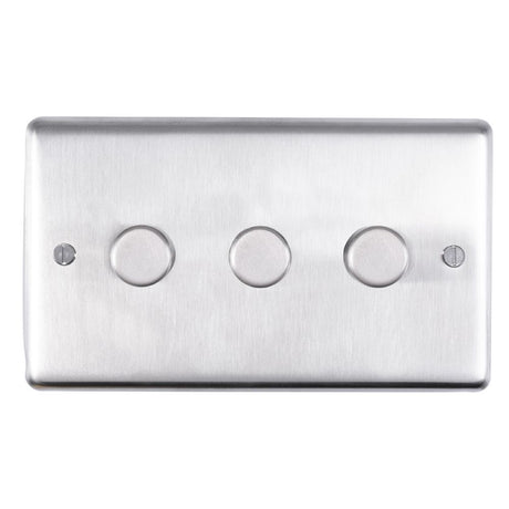 This is an image showing Eurolite Stainless Steel 3 Gang Dimmer - Satin Stainless Steel sss3d400 available to order from trade door handles, quick delivery and discounted prices.