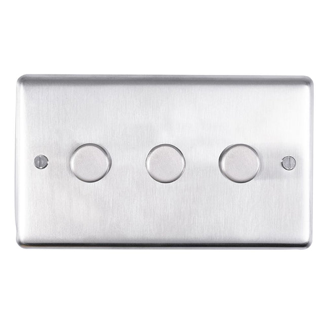 This is an image showing Eurolite Stainless Steel 3 Gang Dimmer - Satin Stainless Steel sss3dled available to order from trade door handles, quick delivery and discounted prices.