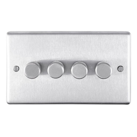 This is an image showing Eurolite Stainless Steel 4 Gang Dimmer - Satin Stainless Steel sss4dled available to order from trade door handles, quick delivery and discounted prices.