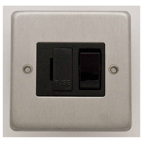 This is an image showing Eurolite Stainless Steel Switched Fuse Spur - Satin Stainless Steel (With Black Trim) sssswfb available to order from trade door handles, quick delivery and discounted prices.