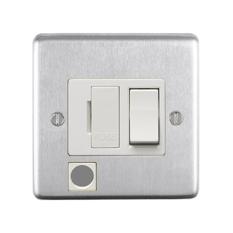 This is an image showing Eurolite Stainless Steel Switched Fuse Spur - Satin Stainless Steel (With White Trim) sssswffow available to order from trade door handles, quick delivery and discounted prices.