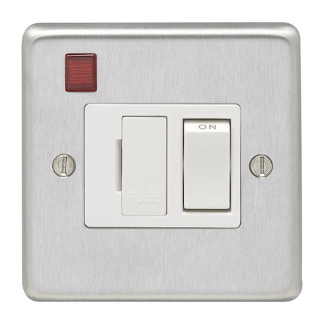 This is an image showing Eurolite Stainless Steel Switched Fuse Spur - Satin Stainless Steel (With White Trim) sssswfnw available to order from trade door handles, quick delivery and discounted prices.