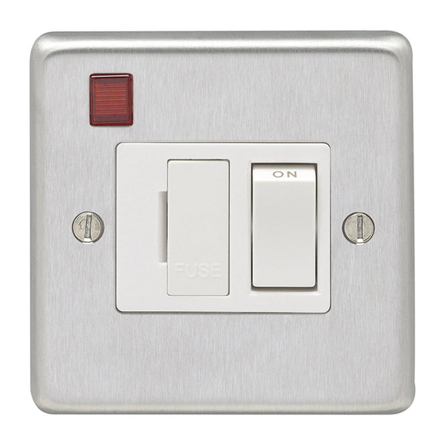 This is an image showing Eurolite Stainless Steel Switched Fuse Spur - Satin Stainless Steel (With White Trim) sssswfnw available to order from trade door handles, quick delivery and discounted prices.