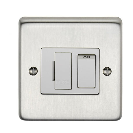 This is an image showing Eurolite Stainless Steel Switched Fuse Spur - Satin Stainless Steel (With White Trim) sssswfw available to order from trade door handles, quick delivery and discounted prices.