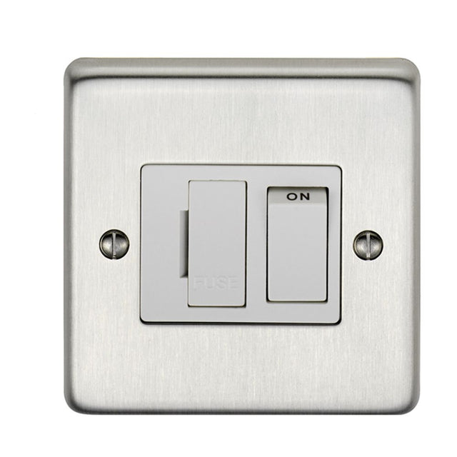 This is an image showing Eurolite Stainless Steel Switched Fuse Spur - Satin Stainless Steel (With White Trim) sssswfw available to order from trade door handles, quick delivery and discounted prices.