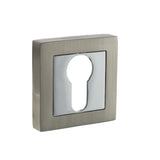 STATUS Door Furniture Satin Nickel/Polished Chrome / Euro Profile Escutcheons STATUS Euro Escutcheon on S4 Square Rose - Satin Nickel/Polished Chrome