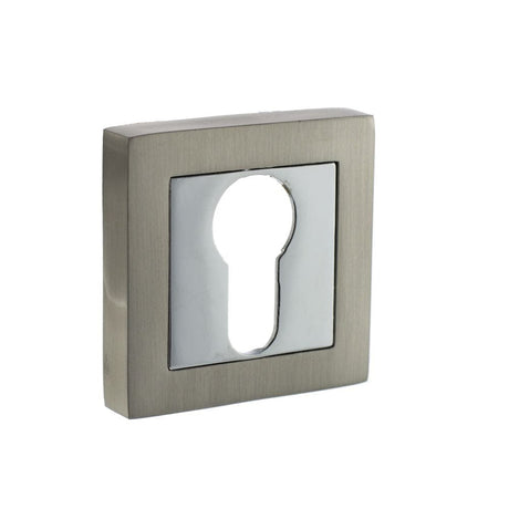 STATUS Door Furniture Satin Nickel/Polished Chrome / Euro Profile Escutcheons STATUS Euro Escutcheon on S4 Square Rose - Satin Nickel/Polished Chrome