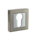 STATUS Door Furniture Satin Nickel/Polished Chrome / Euro Profile Escutcheons STATUS Euro Escutcheon on S4 Square Rose - Satin Nickel/Polished Chrome
