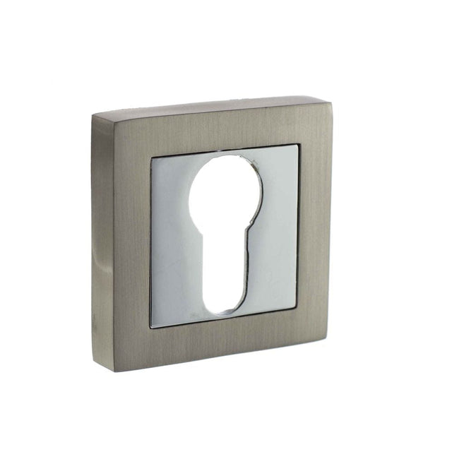 STATUS Door Furniture Satin Nickel/Polished Chrome / Euro Profile Escutcheons STATUS Euro Escutcheon on S4 Square Rose - Satin Nickel/Polished Chrome