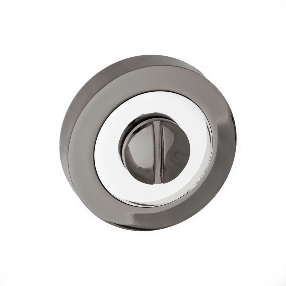 STATUS Door Furniture Black Nickel/Polished Chrome / No STATUS WC Turn and Release on Round Rose - Black Nickel/Polished Chrome
