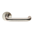 This is an image of a Eurospec - 19mm Dia.Grade 4 Return to Door Safety Lever on Round Rose - Satin St that is availble to order from Trade Door Handles in Kendal.