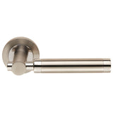 This is an image of a Eurospec - Steelworx SWL Astoria Lever on Rose - Bright/Satin Stainless Steel that is availble to order from Trade Door Handles in Kendal.