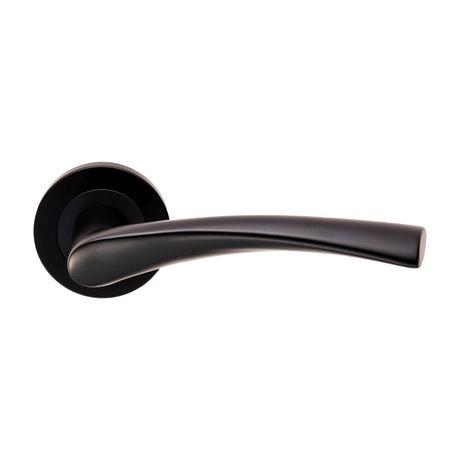 This is an image of a Eurospec - Steelworx SWL Breeze Lever on Rose - Matt Black that is availble to order from Trade Door Handles in Kendal.