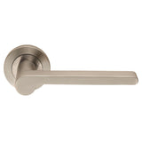 This is an image of a Eurospec - Steelworx SWL Lubecca Lever on Rose - Satin Stainless Steel that is availble to order from Trade Door Handles in Kendal.