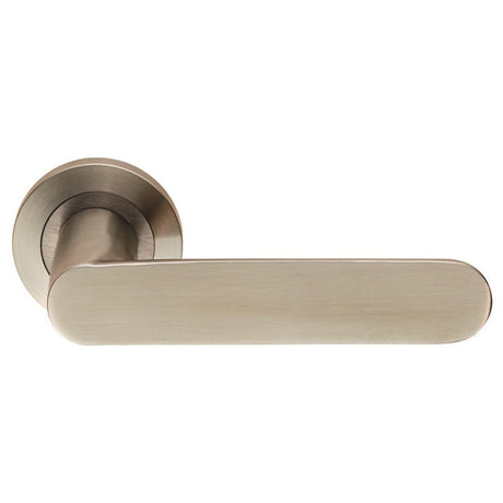This is an image of a Eurospec - Steelworx SWL Parigi Lever on Rose - Satin Stainless Steel that is availble to order from Trade Door Handles in Kendal.