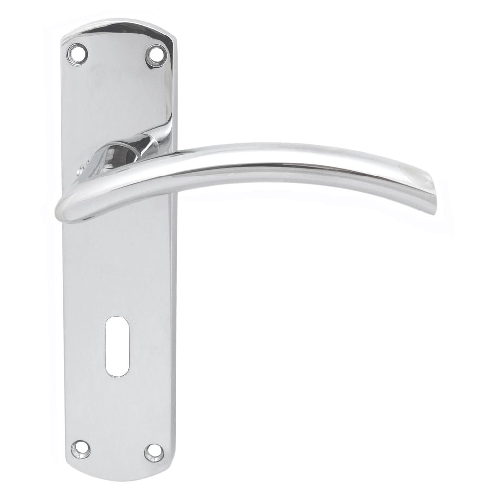 This is an image of a Serozzetta - Tres Lever on Lock Backplate - Polished Chrome that is availble to order from Trade Door Handles in Kendal.