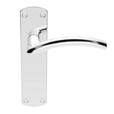 This is an image of a Serozzetta - Tres Lever on Latch Backplate - Polished Chrome that is availble to order from Trade Door Handles in Kendal.