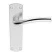 This is an image of a Serozzetta - Cuatro Lever on Latch Backplate - Satin Chrome that is availble to order from Trade Door Handles in Kendal.