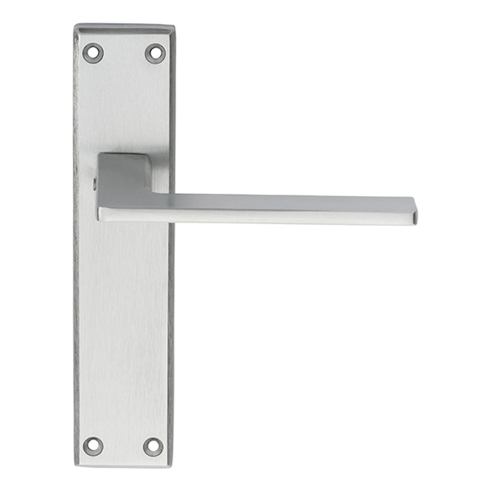 This is an image of a Serozzetta - Zone Lever on Latch Backplate - Satin Chrome that is availble to order from Trade Door Handles in Kendal.