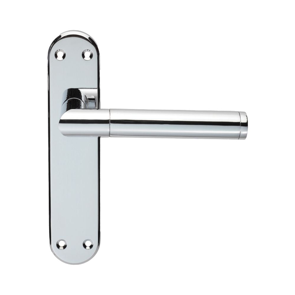 This is an image of a Serozzetta - Scope Lever on Latch Backplate - Polished Chrome that is availble to order from Trade Door Handles in Kendal.