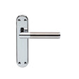 This is an image of a Serozzetta - Scope Lever on Latch Backplate - Polished Chrome Satin Nickel that is availble to order from Trade Door Handles in Kendal.