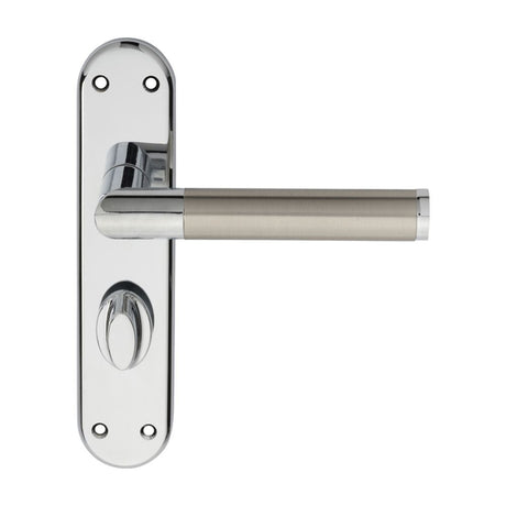 This is an image of a Serozzetta - Scope Lever on WC Backplate - Polished Chrome Satin Nickel that is availble to order from Trade Door Handles in Kendal.