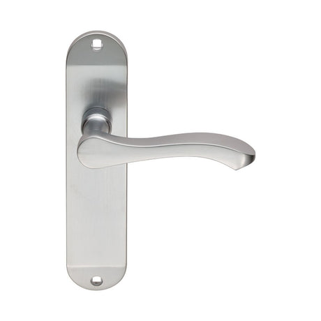 This is an image of a Serozzetta - Lever on Latch Backplate - Satin Chrome that is availble to order from Trade Door Handles in Kendal.