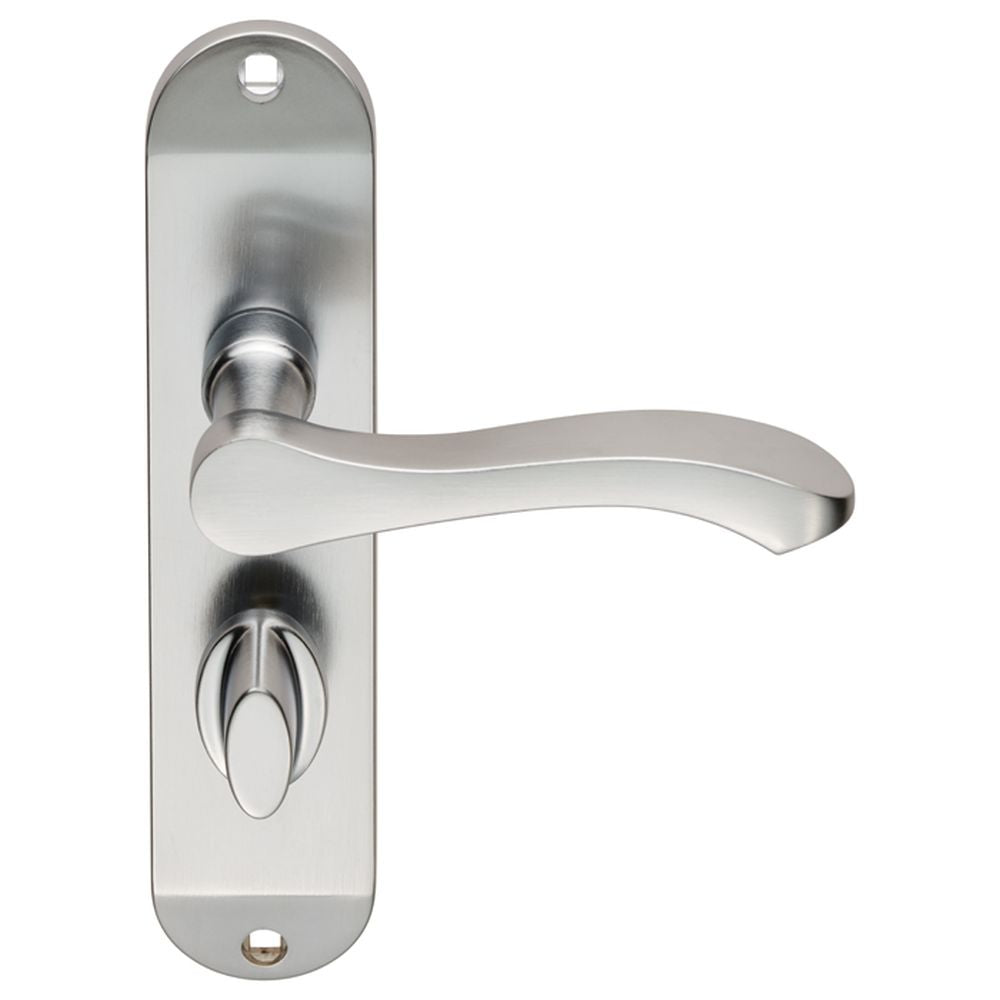 This is an image of a Serozzetta - Lever on Bathroom Backplate - Satin Chrome that is availble to order from Trade Door Handles in Kendal.