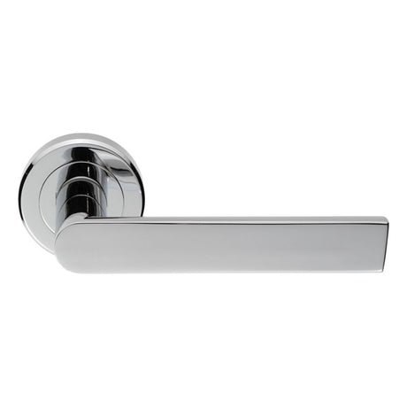 This is an image of a Serozzetta - Edge Lever on Round Rose - Polished Chrome that is availble to order from Trade Door Handles in Kendal.