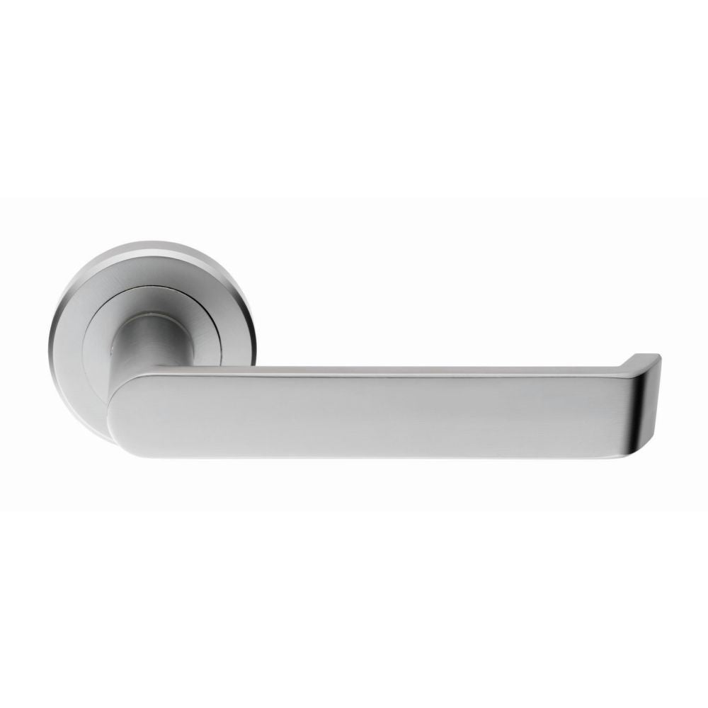 This is an image of a Serozzetta - Concept Lever on Round Rose - Satin Chrome that is availble to order from Trade Door Handles in Kendal.